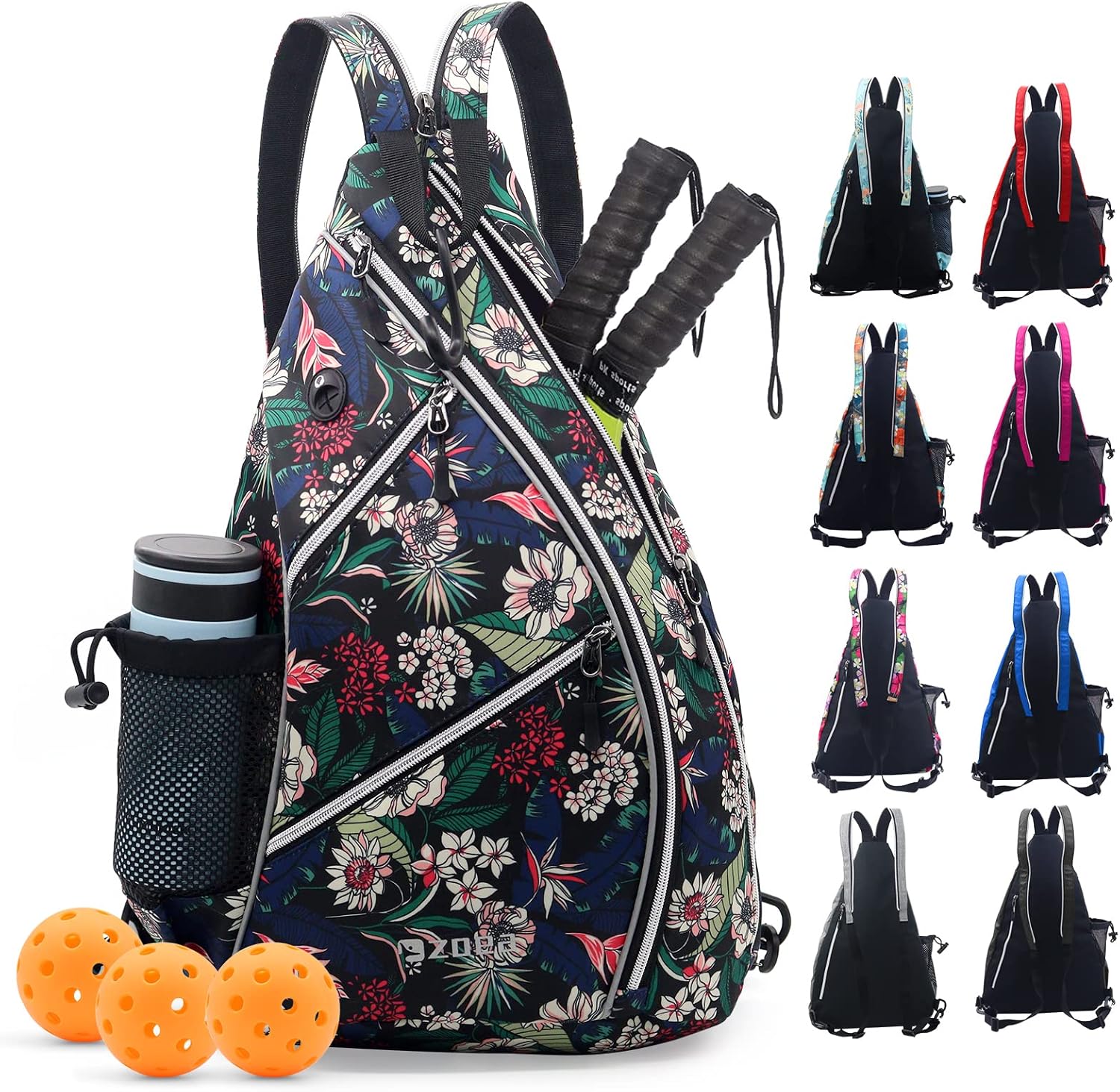 ZOEA Pickleball Sling Bag Adjustable Backpack with Fence Hook