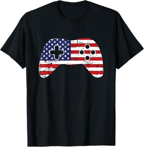 Patriotic Gamer Video Game - USA American Flag 4th of July T-Shirt