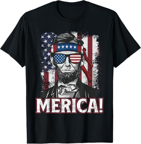 Abraham Lincoln Merica - USA American Flag 4th of July T-Shirt