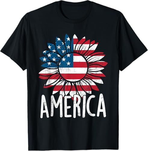 Sunflower Independence Day - USA American Flag 4th of July T-Shirt