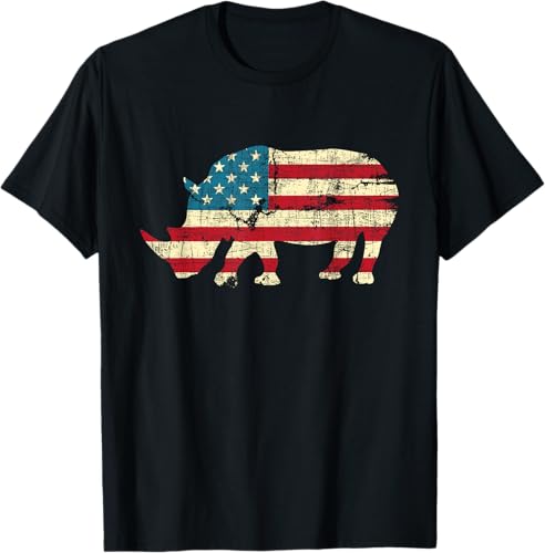 Rhino Unicorn - 4th Of July USA Flag Rhinoceros Safari Lover T-Shirt