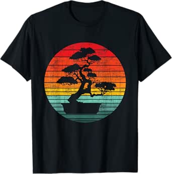 Retro Sunset Bonsai Tree - Gardener Japan Japanese Culture T-Shirt