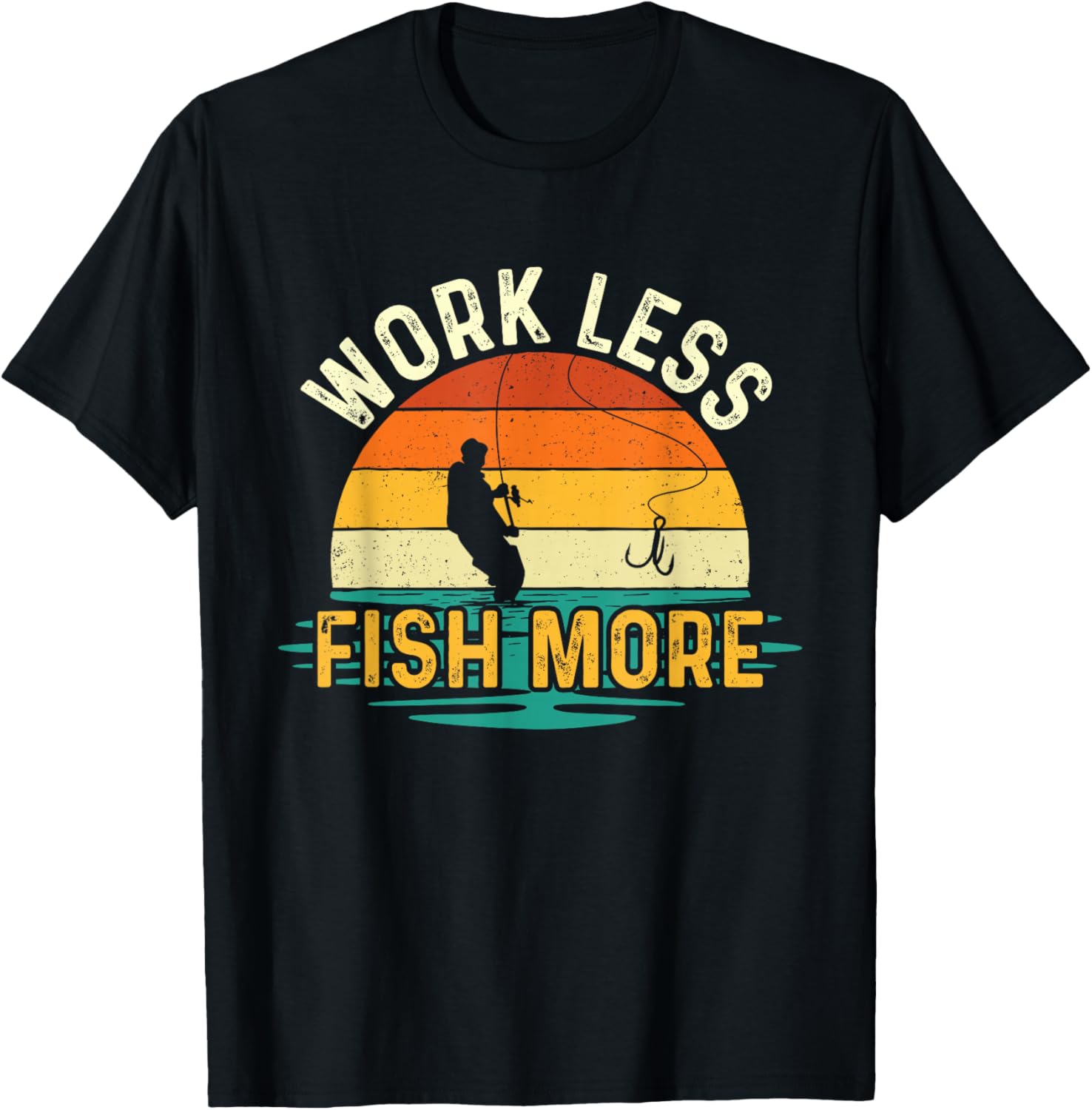 Work Less Fish More Retro Fishing T-Shirt