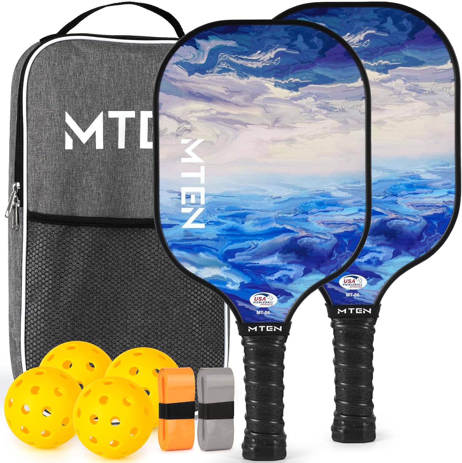 MTEN Pickleball Paddles Set of 2 with Balls and Bag