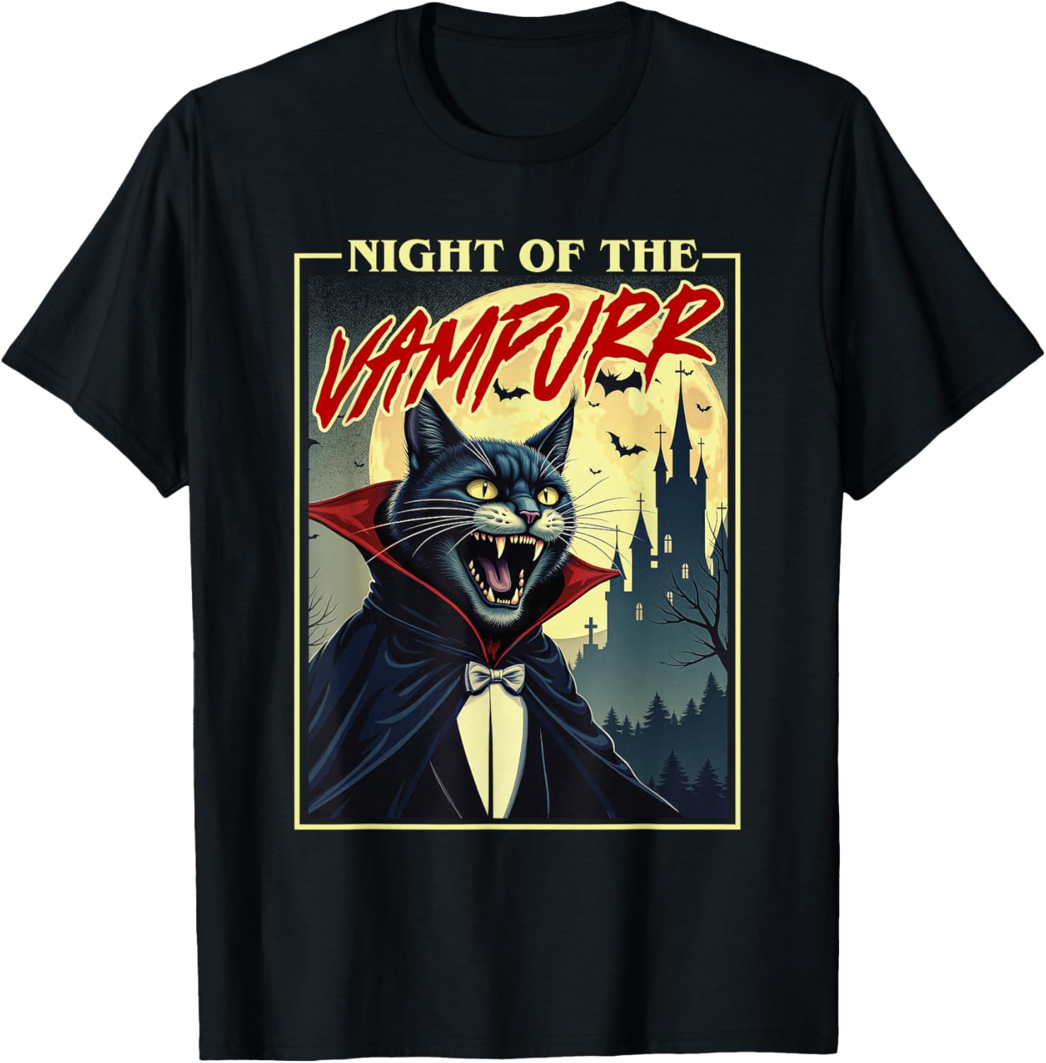 Night Of The Vampurr - Spooky Cat Vampire Halloween Ghoul T-Shirt