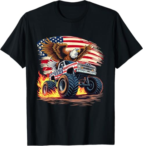 Bald Eagle Monster Truck - USA American Flag 4th Of July T-Shirt